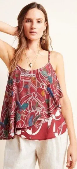 Anthropologie x Farm Rio Benita Cami Blouse Size S Toucans & Palm Pattern‎ thumbnail 1