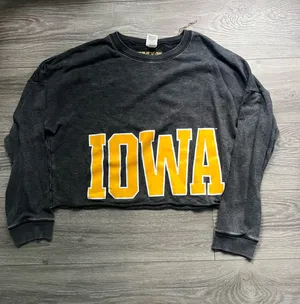 Pink Victoria’s Secret University of Iowa Gray Yellow Crop Crew Sweatshirt L thumbnail 1