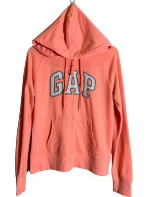 Vintage Y2K Gap Hooded Full Zip Sweatshirt Womens Medium Orange Spell Out Lounge thumbnail 3