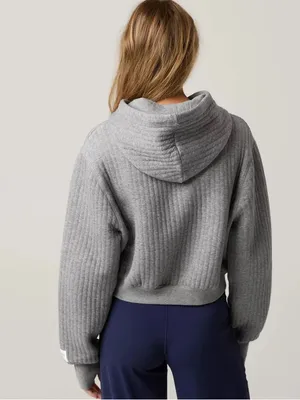 Aerie OFFLINE By Aerie Coffee Run Cropped Hoodie Grey Pullover Ribbed Size M thumbnail 2