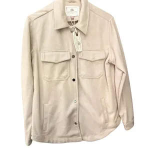 Oversized Cream Velvety Suede Like Button Up Soft Shacket Tan Size M thumbnail 1