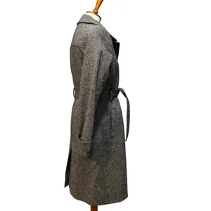 Vintage Y2K Old Navy Gray Herringbone Trench Coat Duster Jacket Medium thumbnail 3