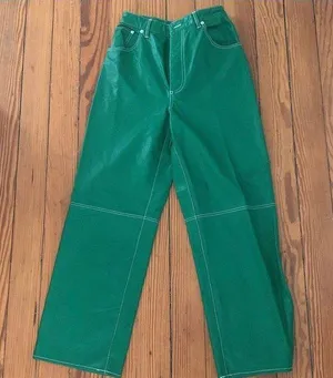 Free People Green Leather Pants thumbnail 2