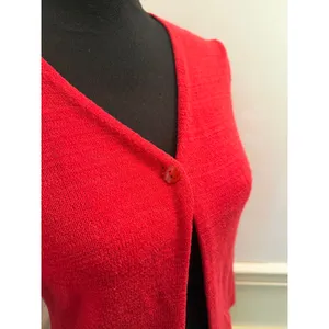Vintage Talbots Italian Knit Cardigan Tomato Red Minimalist V-Neck Viscose Blend thumbnail 3
