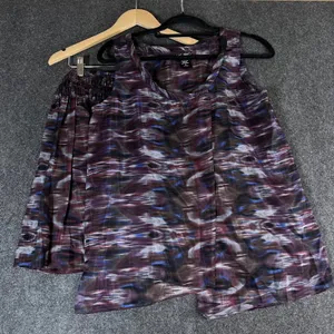 Lord & Taylor Silk Cotton Ikat Print 2 Piece Set Top & Skirt Purple Blue Sz 8 M thumbnail 1