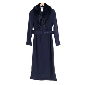 Naked Wardrobe The Statement Trench Coat Womens XS Navy Stretch Fur Trim Lined thumbnail 2