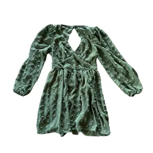 Stunning Swiss Dot Olive Green Long Sleeve Mini Dress 🔥 thumbnail 2