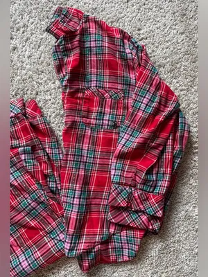 Victoria's Secret Red Pink Green Plaid Flannel Pajama Set Women’s Size Large thumbnail 5