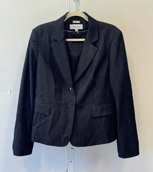 Calvin Klein Stretch Blazer Jacket Charcoal Gray 2 Button Professional Size 14 thumbnail 1