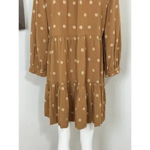 Madewell Women’s Brown Floral Tiered Mini Dress Long Sleeve Peasant Boho Size M thumbnail 8