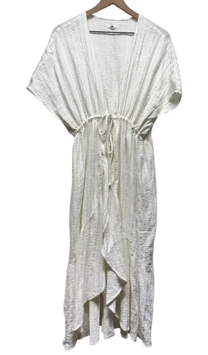 Aerie White Gold Stripe Relaxed Maxi Beach Robe Sz M Cover Wrap Boho‎ Coastal thumbnail 1