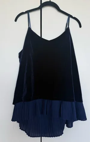 Rose & Olive Navy Velvet and Pleated-Hem Camisole thumbnail 1