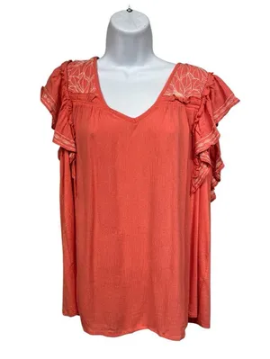 Knox Rose Coral Blouse with Ruffle Sleeves like new thumbnail 1