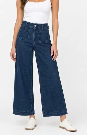 Maeve Anthropologie The Colette Wide Leg High Rise Jeans Indigo Blue Size 25T thumbnail 1