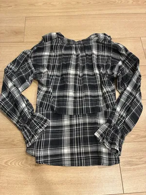 Pilcro x Anthropologie Long Sleeve Ruffled Blouse Plaid Black Size M thumbnail 7