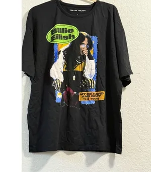 Women's Billie Eilish Tour Oversized Short Sleeve Graphic T-Shirt Black L thumbnail 2