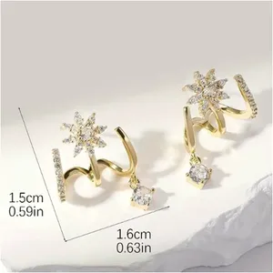 New Gold Tone Starburst and Crystal Drop Multi-Faux Hoop Earrings thumbnail 6