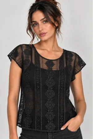 American Eagle Dark Gray Y2K Sheer Embroidered Mesh Top + Cami XS Dark Romantic thumbnail 1