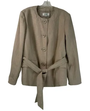 Le Suit City Blooms Tan Collarless Belted Blazer Jacket 18 NEW thumbnail 1