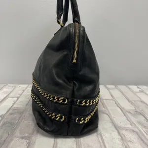 Tory Burch Top Handle Satchel in Black Leather w/ Gold-tone Chain - Preowned thumbnail 6