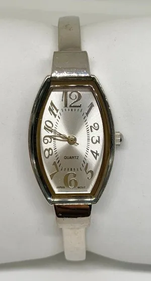 Silver tone quartz analog women cuff bracelet watch 20mm bracelet 7” running thumbnail 1