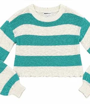 Beach Riot Teal and White Knit Sweater Bell Sleeve XS thumbnail 1
