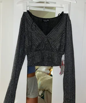 New Years Sparkly Crop Top Silver Size XS thumbnail 1