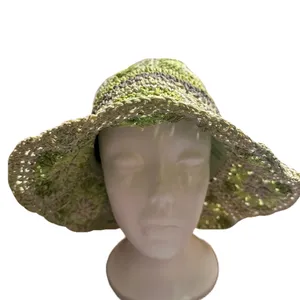 Steve Madden Crochet Granny Square Sun Hat Green Floral Boho Bucket Summer Hat thumbnail 4