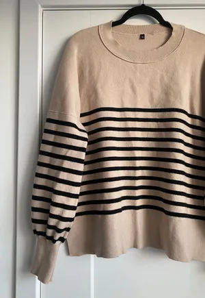 Etch new crew neck beige and black stripes sweater size XL thumbnail 2