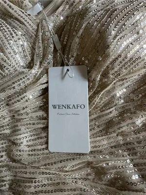 Wenkafo Double V-Neck Fit Mermaid Sleeveless Sequined Formal Champagne Sz 6 NWT thumbnail 7