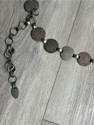 Vintage Mixed Metal Textured Disc Link Chain Belt Boho Adjustable Statement thumbnail 2