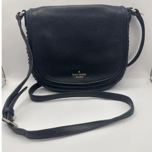 Kate Spade NY Black Leather Saddle Crossbody‎ Bag Adjustable Strap Boho Chic thumbnail 1