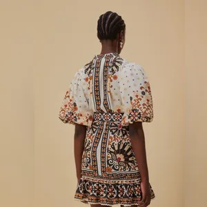 Farm Rio Flower Fan Tapestry Print Puff Sleeve Belted Mini Shirtdress thumbnail 3