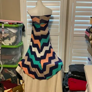 Love J Strapless Chevron Maxi Dress - Blue, Peach, Green thumbnail 3