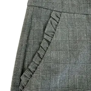 Zara Basic Gray Plaid Ruffle Pockets High Waist Straight Leg Pants SZ S #2010 thumbnail 6