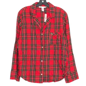 NWT Victorias Secret Pajama Top Cottage Dark Academia Button Up Plaid Red Medium thumbnail 1