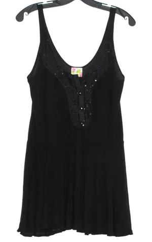Free People Black Beaded Mini Tank Dress Boho Festival Y2K Flowy Cottagecore M thumbnail 1