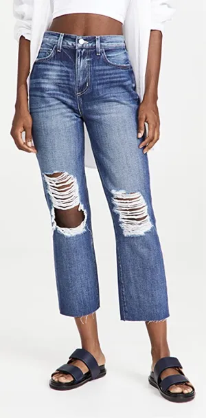 NEW L'Agence Adele Slim Straight Jeans Newberry Distressed Crop thumbnail 1