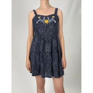 Mata Traders Dress Navy Blue Floral Embroidery Sweetheart neckline Boho thumbnail 2
