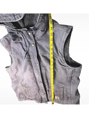 Vtg Women's Carhartt Hooded Vest Large Faded Purple Grey Sherpa Lined Canvas thumbnail 10