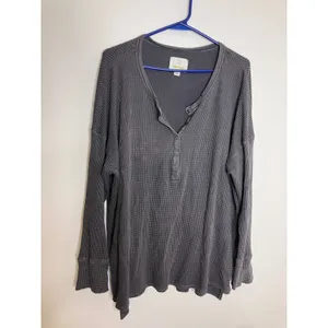 OFFLINE by Aerie Waffle Henley Women XL Gray Excellent Thumbhole 2162-1396 thumbnail 4