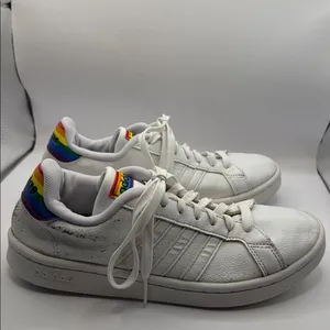 Adidas Grand Court Pride Sneakers White Rainbow Heel Women’s Size 7.5 Cloudfoam thumbnail 5
