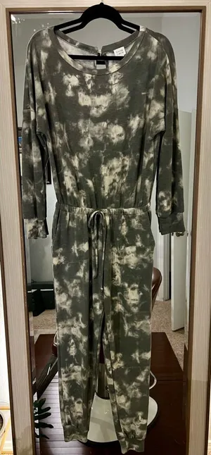 Peyton Jensen women’s Jumpsuit Green & White Tie-dyed Size Small Cotton comfort thumbnail 1