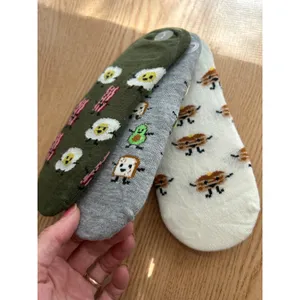 New Womens 3 Pairs Bacon Hello Socks! No show liner socks w/Heel Grip O/S 4-10 thumbnail 4