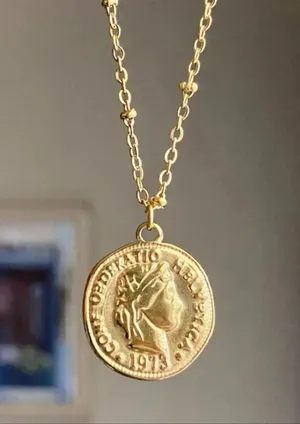 Handmade fully gold tone stainless steel antique vintage chic style coin necklace✨ thumbnail 1