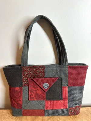 Hutter Woods Creations Handmade Quilted Patchwork Tote Bag Red Gray Black thumbnail 1