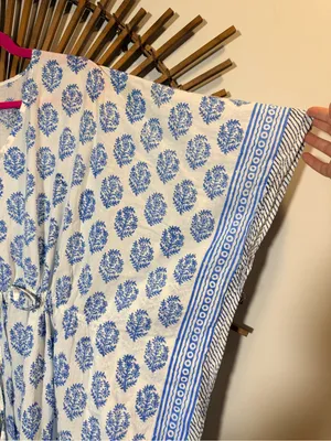 Summerhouse Womens White and Blue Block Print Caftan Cover Up Swim Vacation OS thumbnail 2