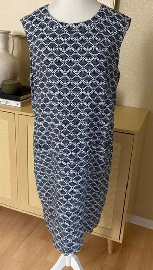 BODEN Linen Blue Patterned Neck Tie‎ Dress Size 10 thumbnail 1