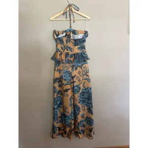 ESPECIA Anthropologie Halter Floral Peplum Jumpsuit Size Small thumbnail 5