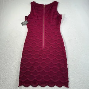 GUESS Fringe Sheath Dress Wine Scalloped Womens Size 4 Sleeveless Short New thumbnail 11